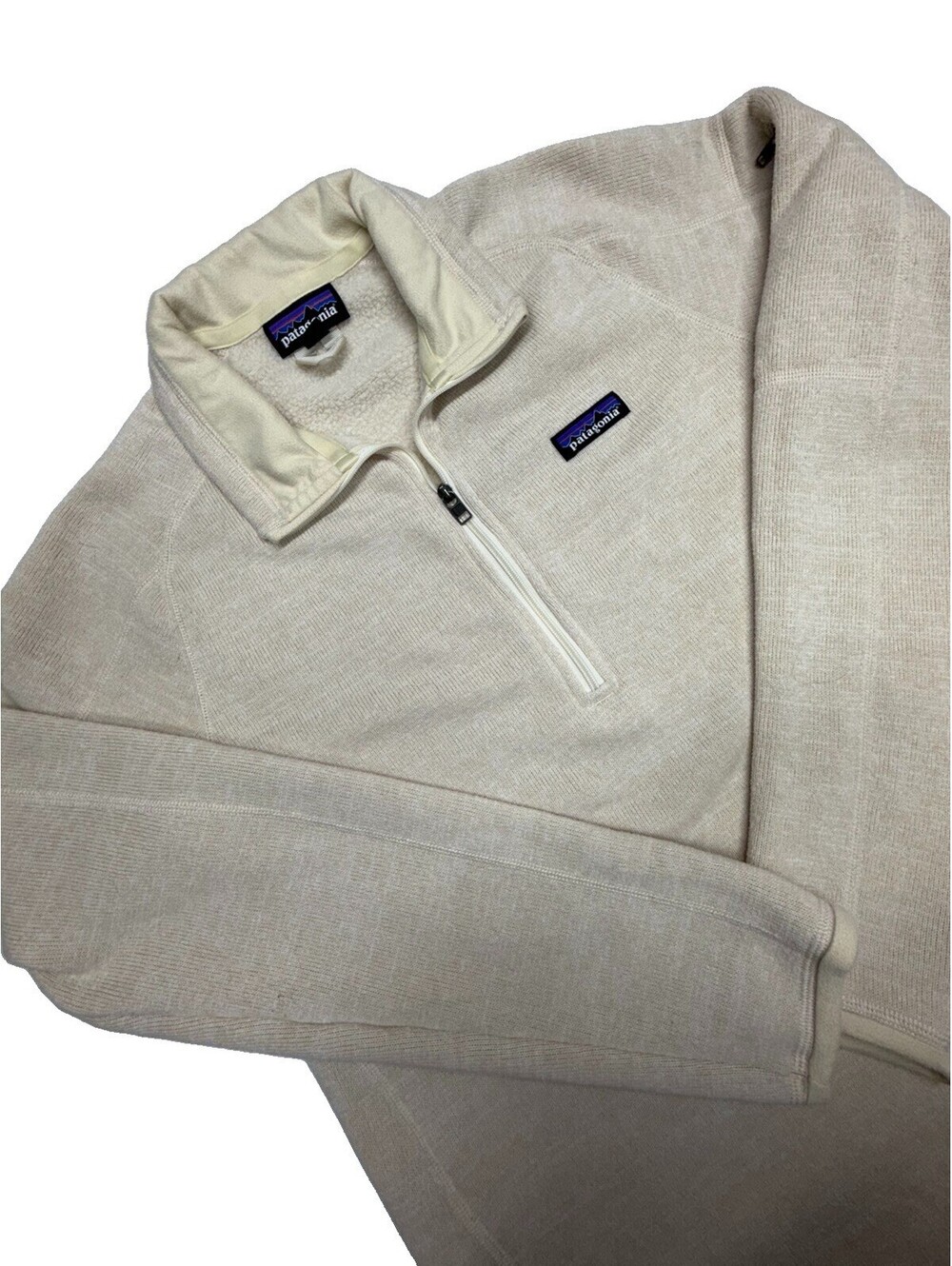 Patagonia Better Sweater Womens Large Oyster White Quarter Zip Fleece Cream